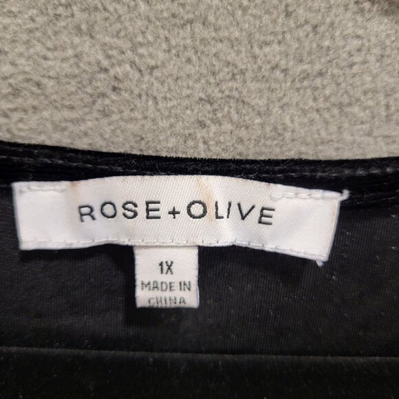 Rose+Olive Velvet Tunic Top Womens Size 1X Sheer Lace Trim 3/4 Sleeve Blouse - Picture 3 of 7